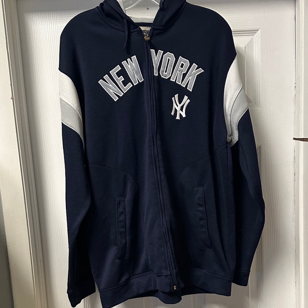 Reebok Navy and White New York Zip-Up Hoodie Jacket